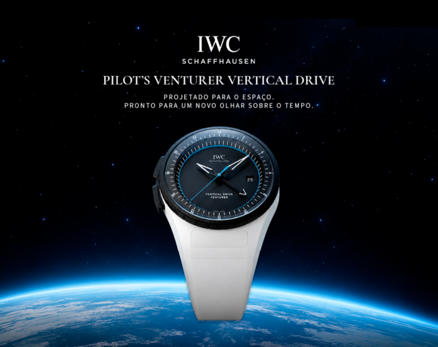 Relógio IWC Pilot’s Venturer Vertical Drive IW328601 em cerâmica branca, mostrador preto e luneta em Ceratanium, desenvolvido para missões espaciais.